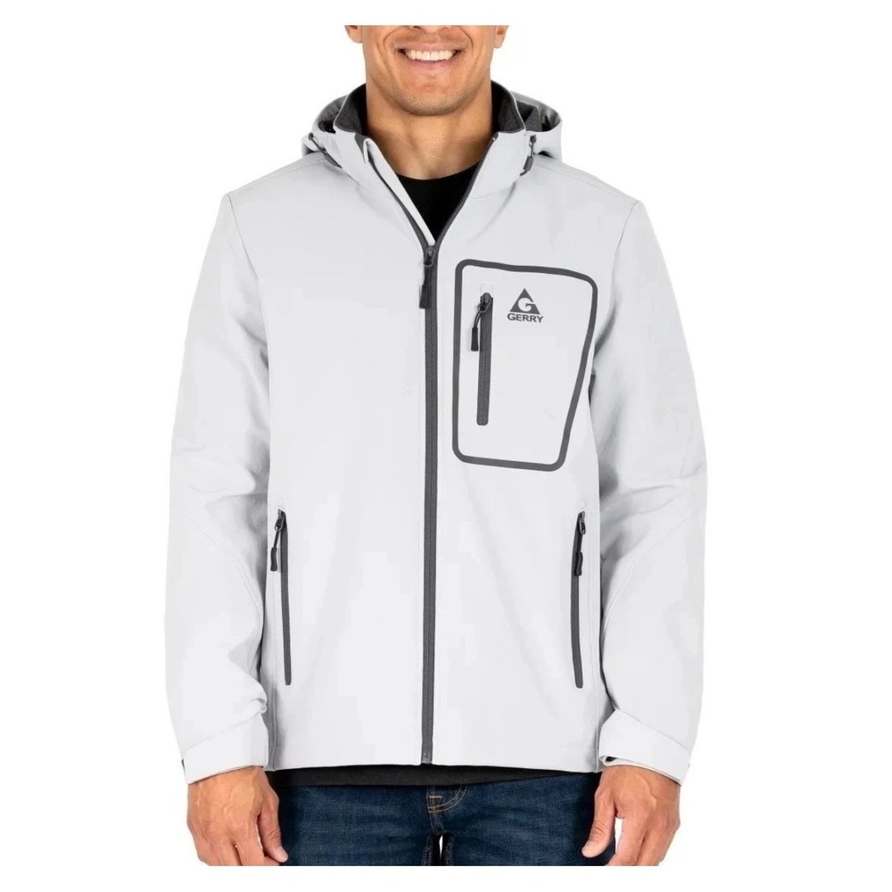 NWT Gerry Mens Gray Softshell Jacket Hooded Fleece Lined Water Resistant XXL